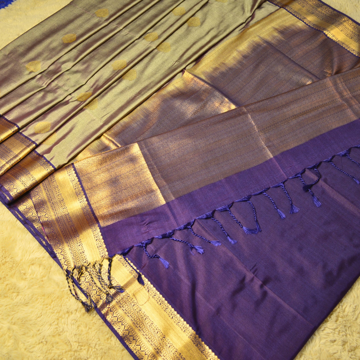 Grey and purple semi soft silk saree