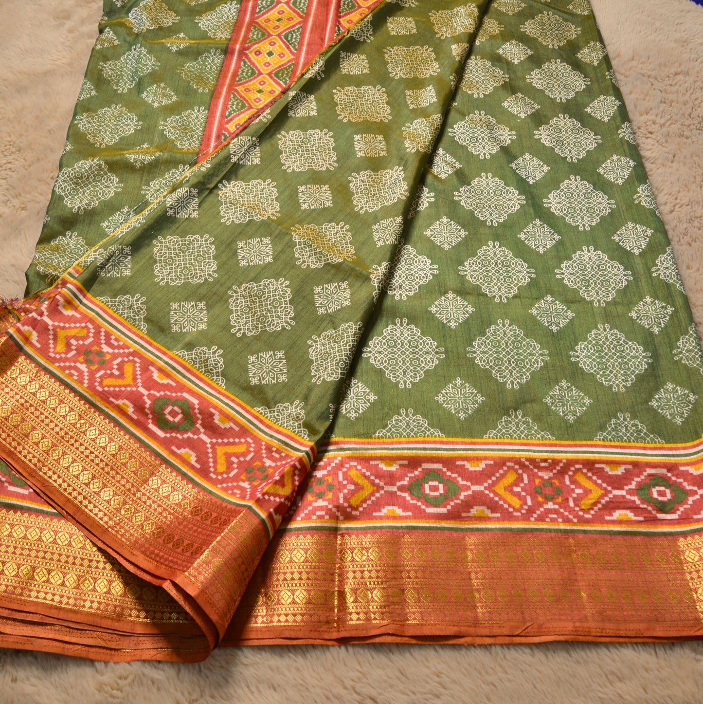 Mehandi green patola saree