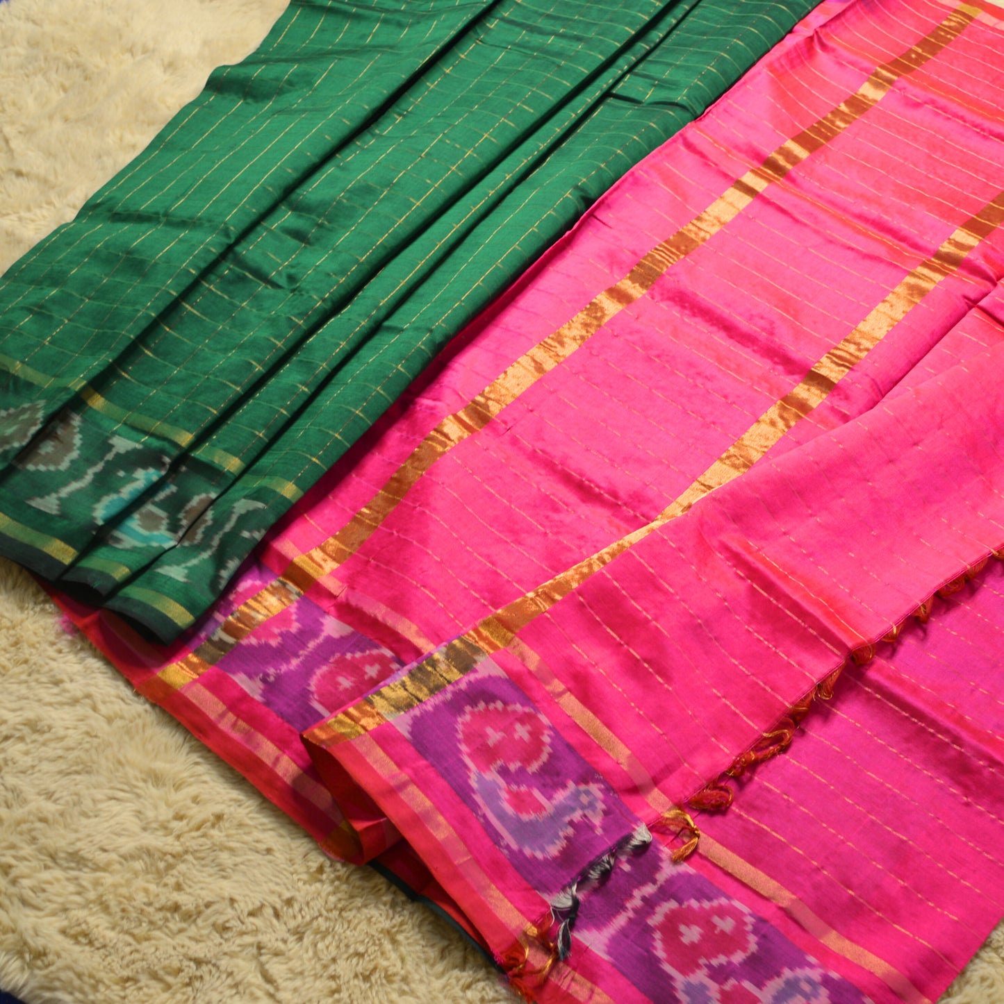 Bottle Green venkatagiri silk cotton checks saree