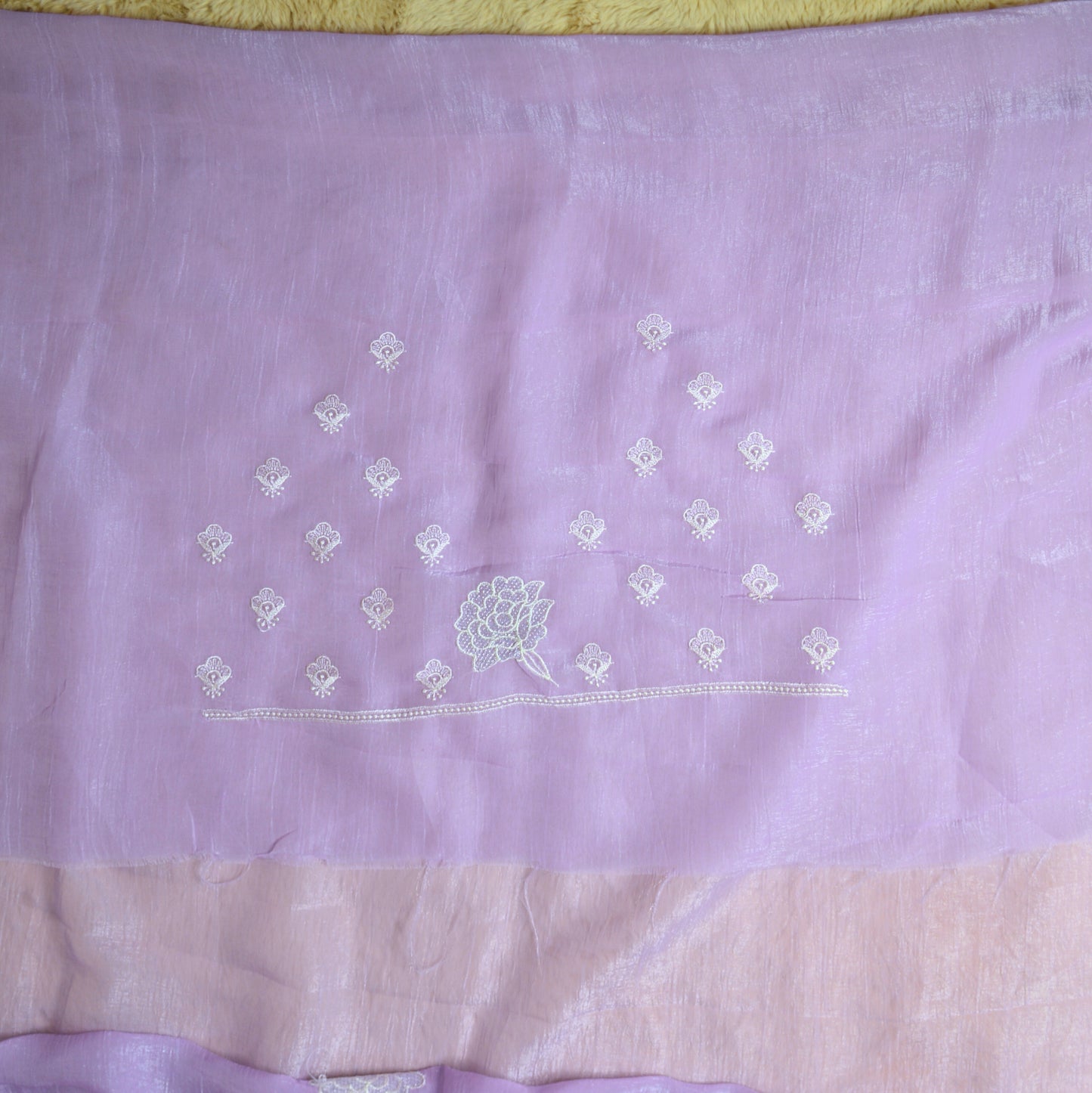 Lavender crush chiffon floral embroidery saree