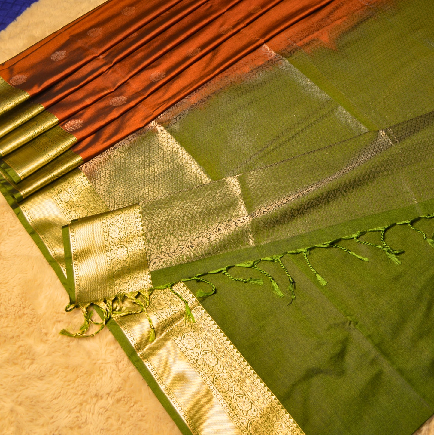 Rust orange semi soft silk saree