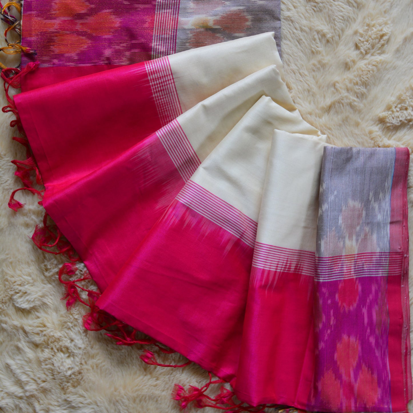 Half white and pink venkatagiri silk cotton saree
