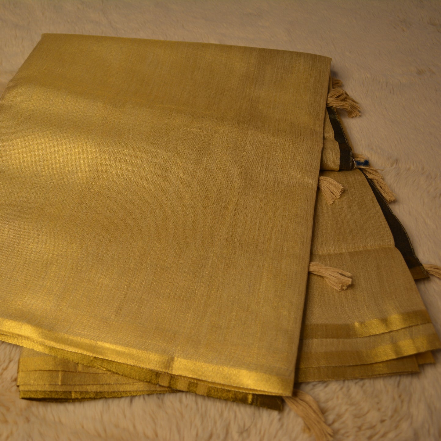 Cream and black khadi tissue saree
