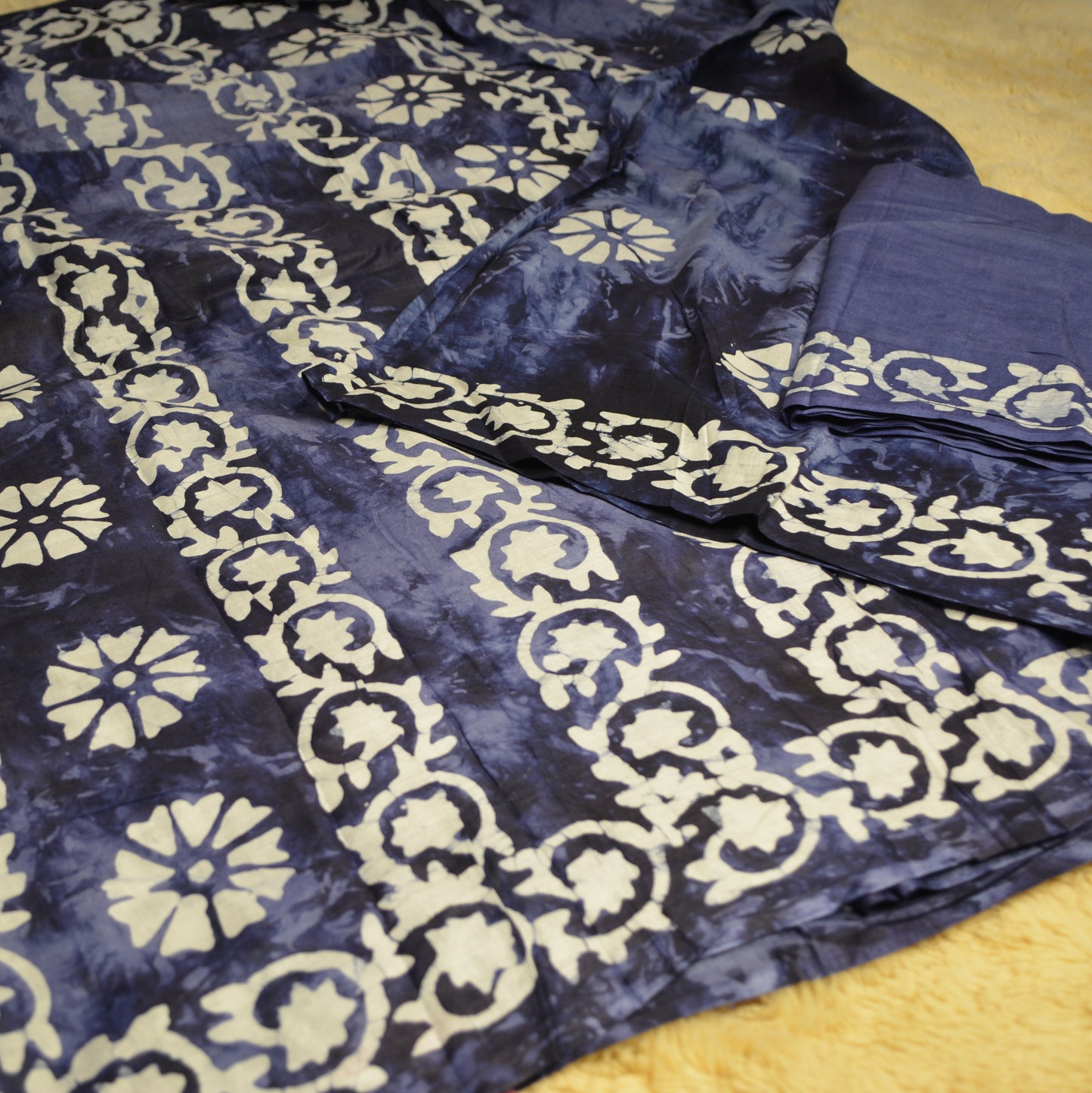 Indigo blue mul cotton bhatik print saree