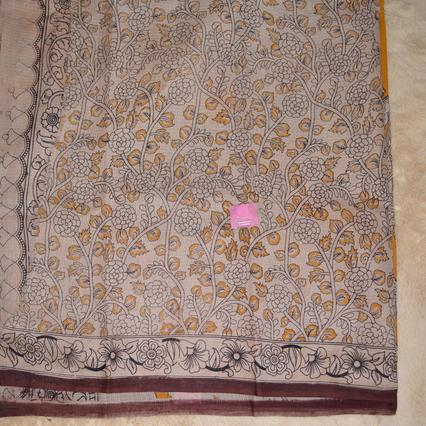 Yellow kota cotton kalamkari saree