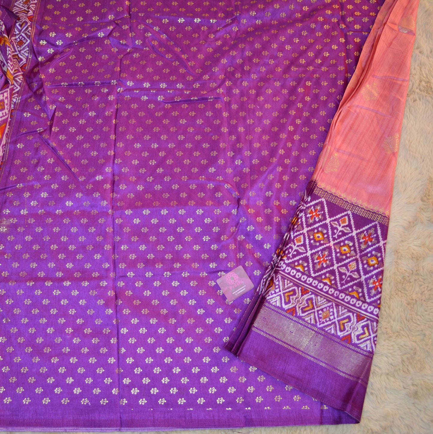Pink with purple ikkat semi dola saree