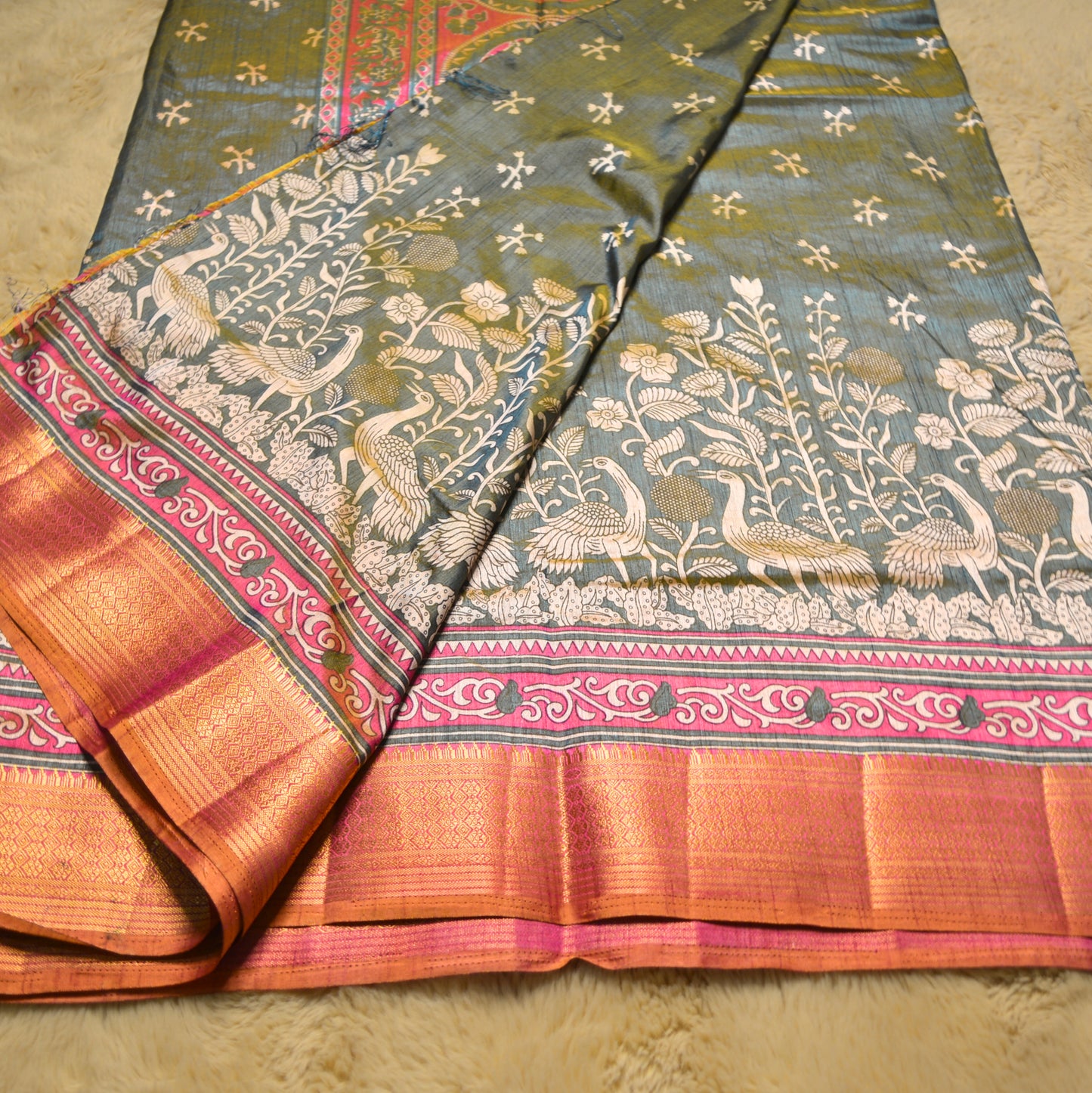 Aqua blue with pink patola saree