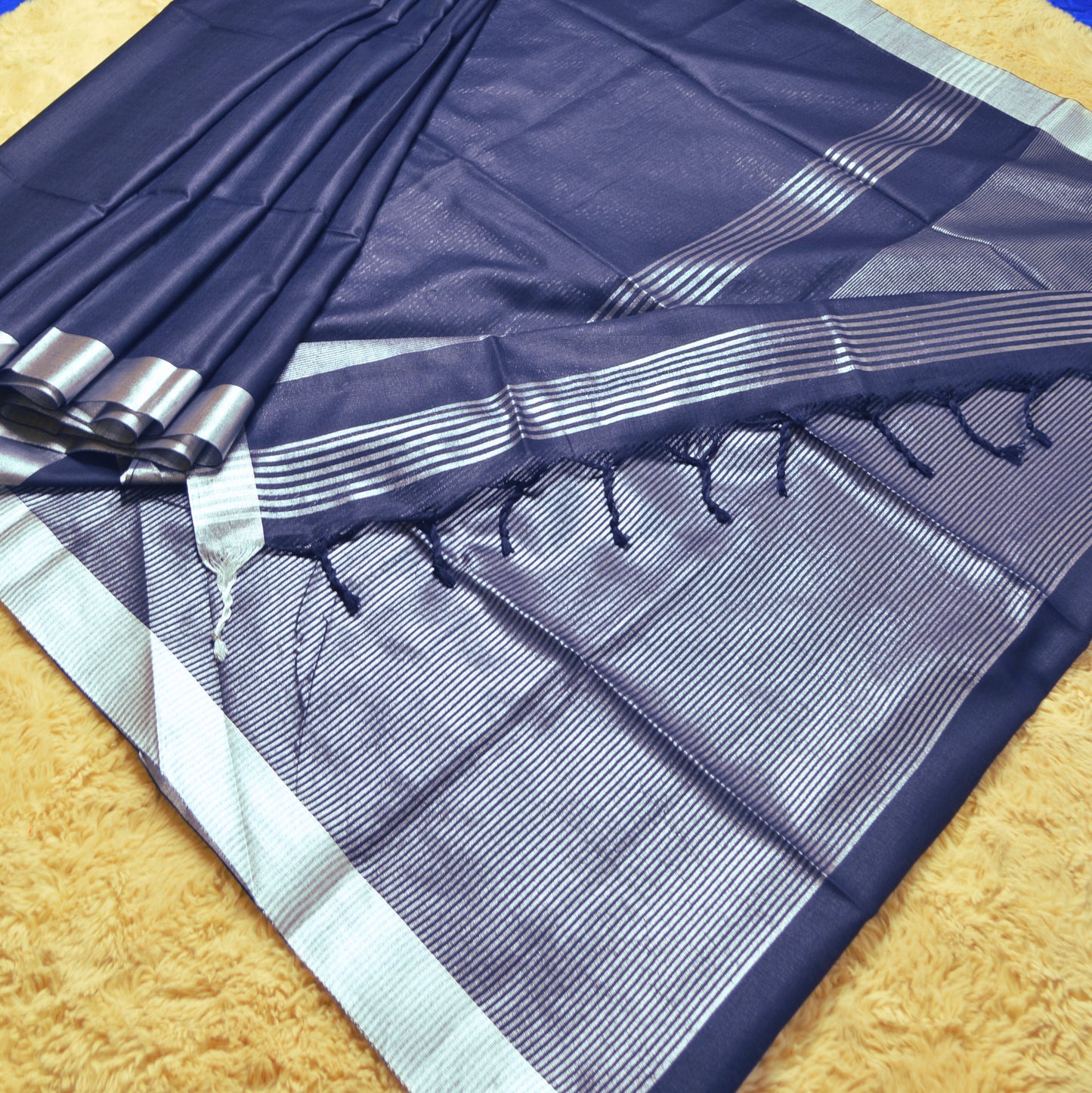 Navy blue khadi cotton saree
