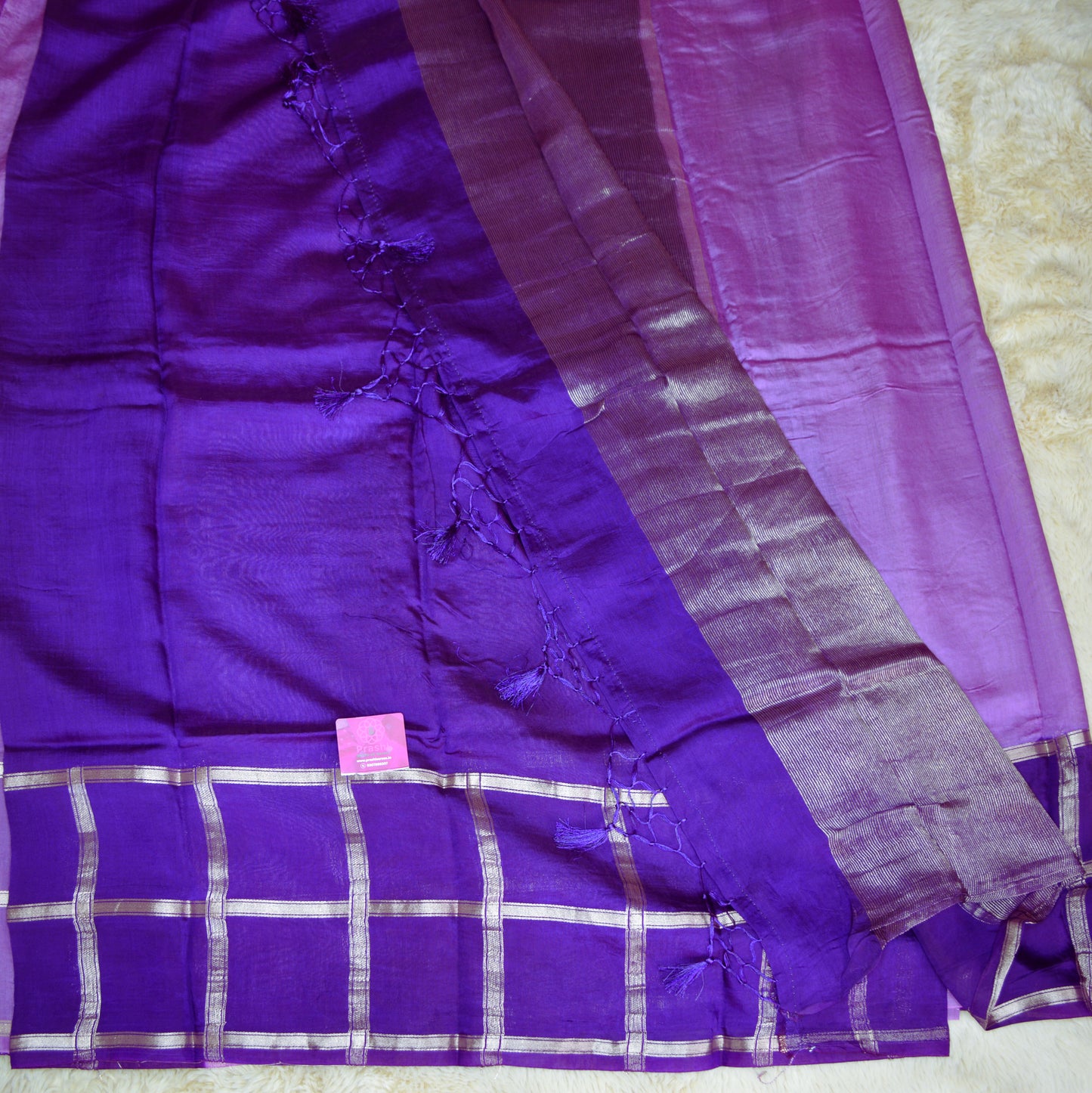 Lavender muslin cotton saree with purple contrast border