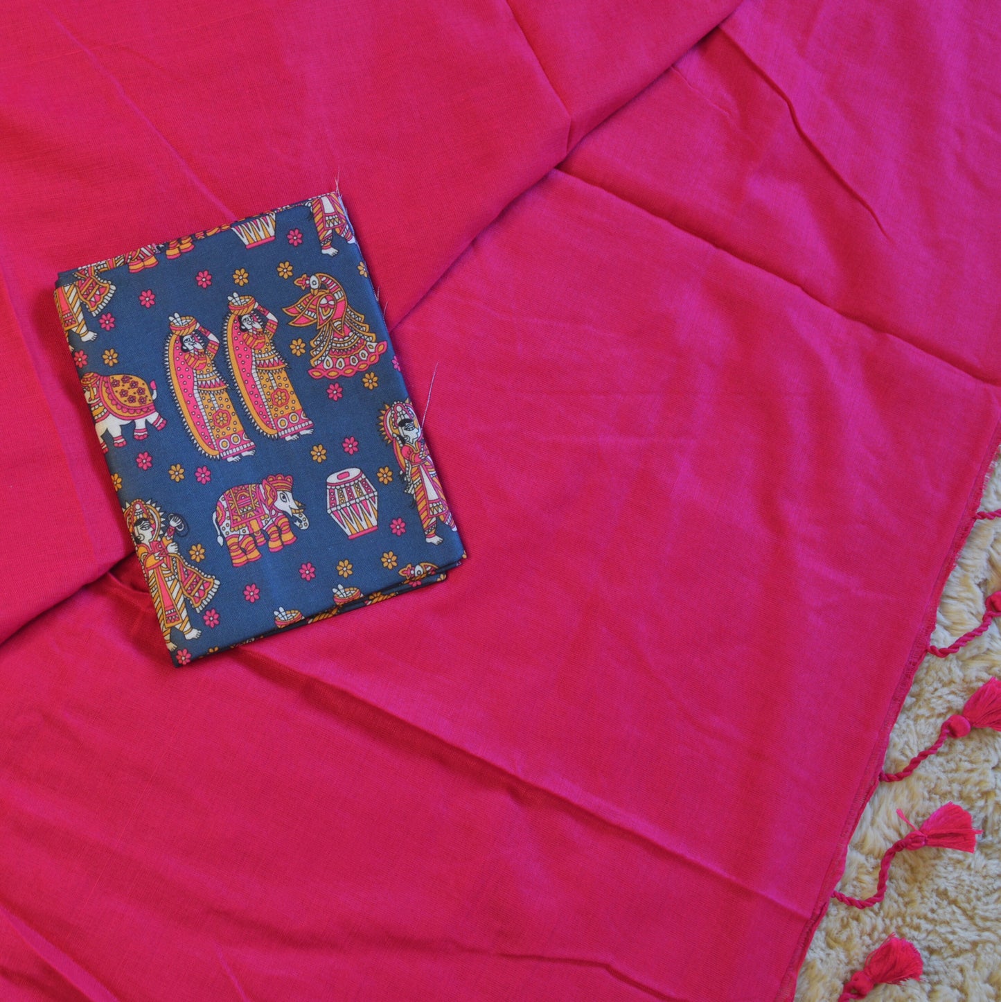 pink khadi cotton saree-kalamkari blouse