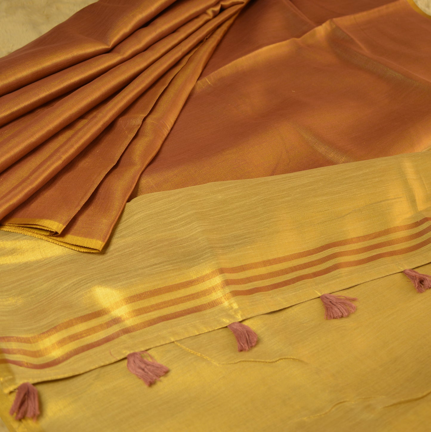 Rust orange khadi tissue saree