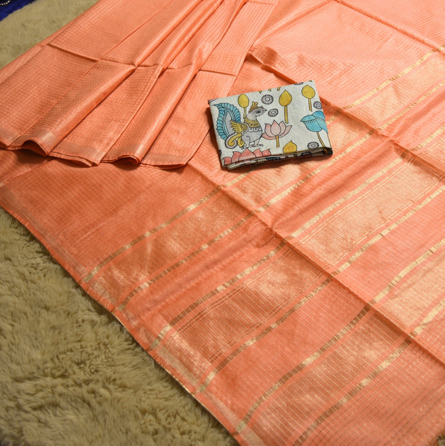 Pastel Orange moonga tissue saree with 2 blouses