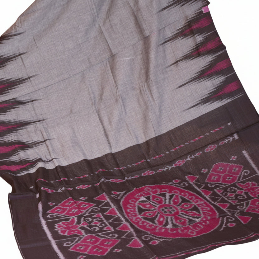 Grey Handloom manibanbandha ikkat cotton saree