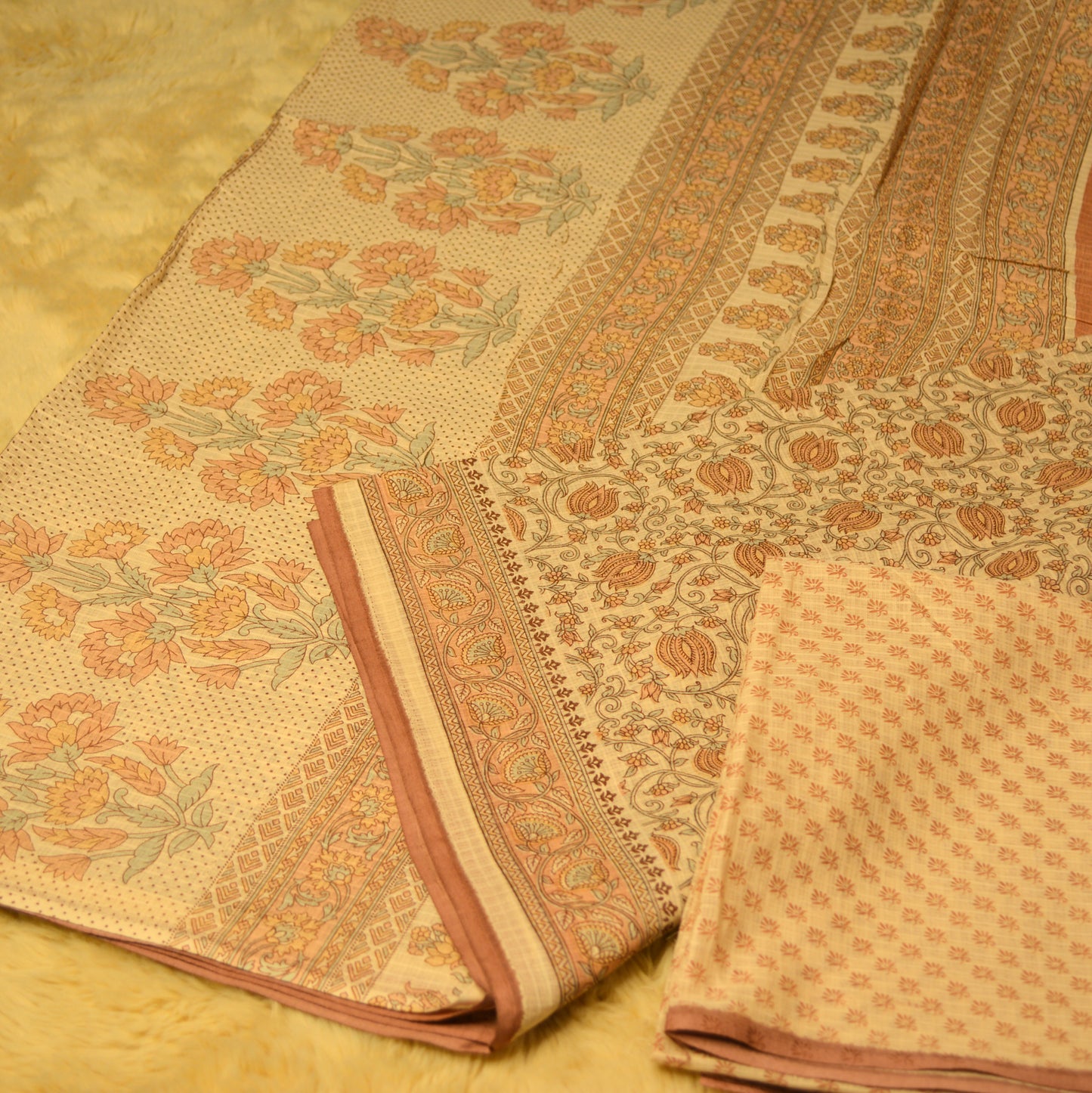Pastel orange handblock printed saree