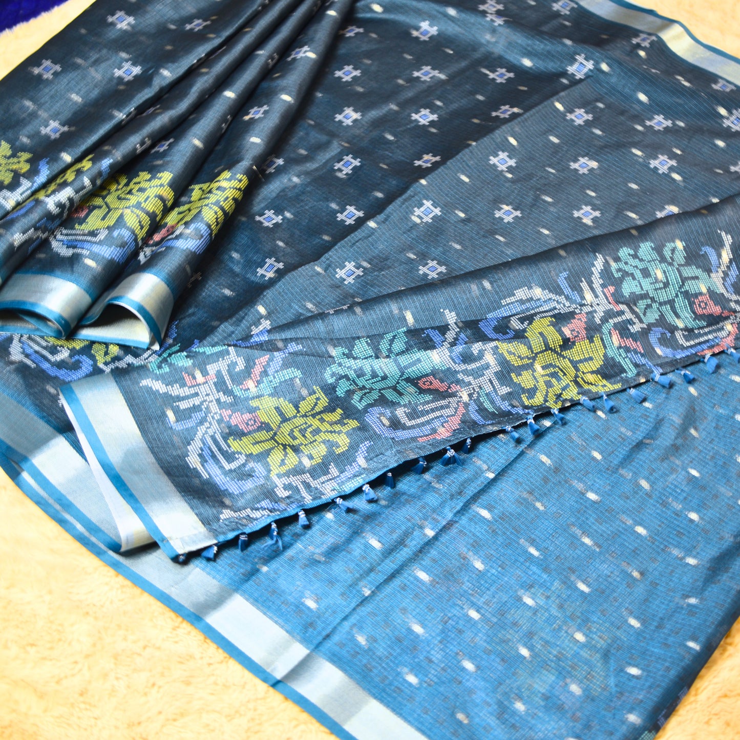 Teal blue kota digital print saree