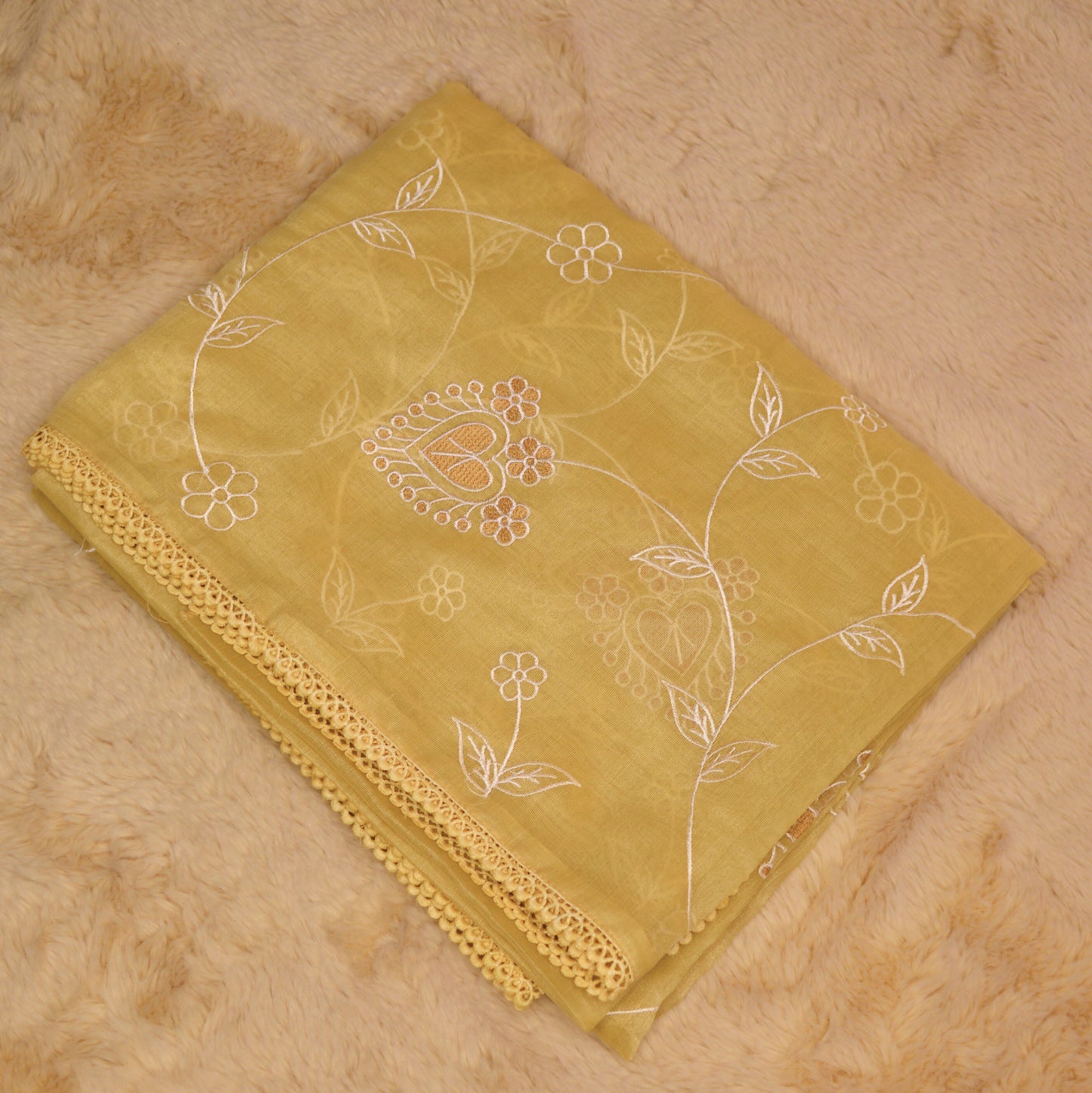 Pastel yellow kota embroidery lace border saree