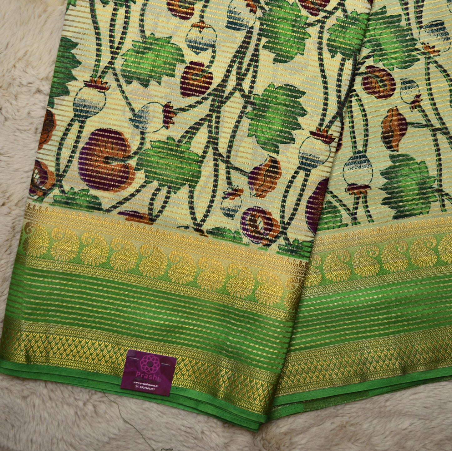 Half white semi mysore crepe kalamkari saree