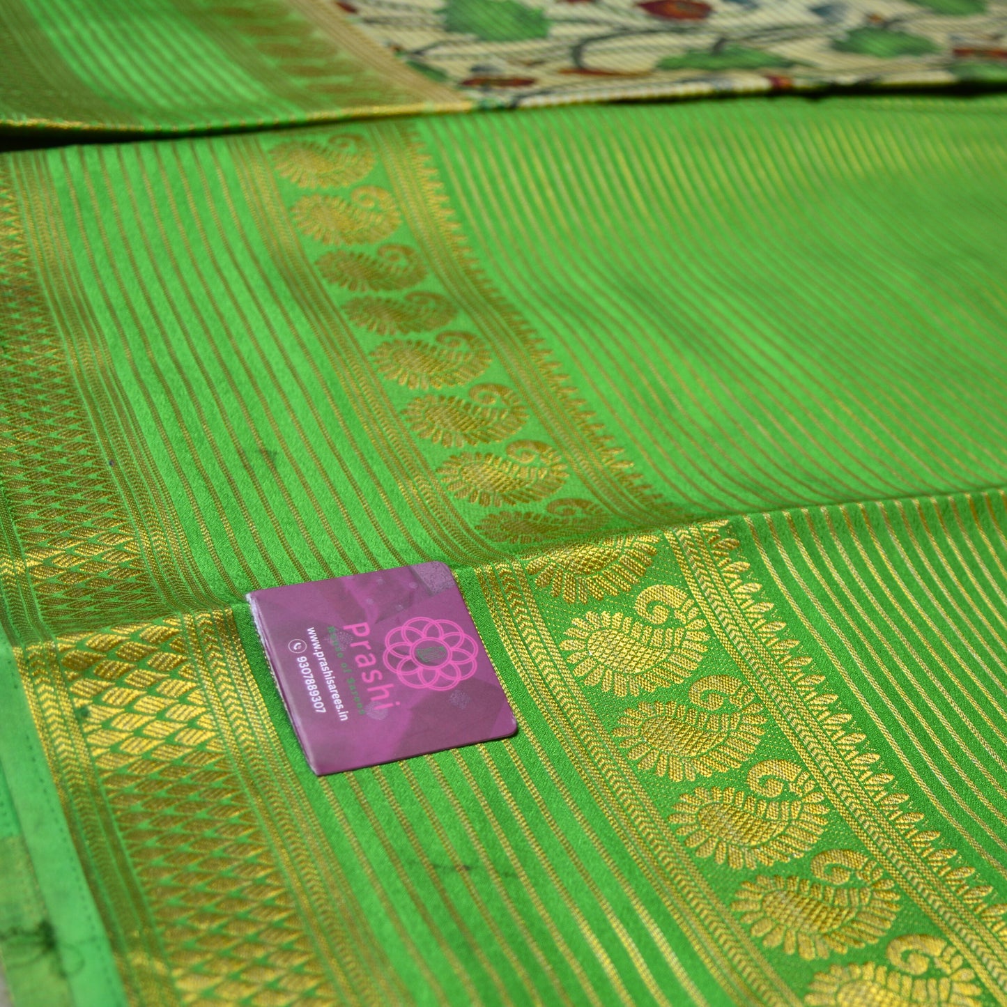 Half white semi mysore crepe kalamkari saree