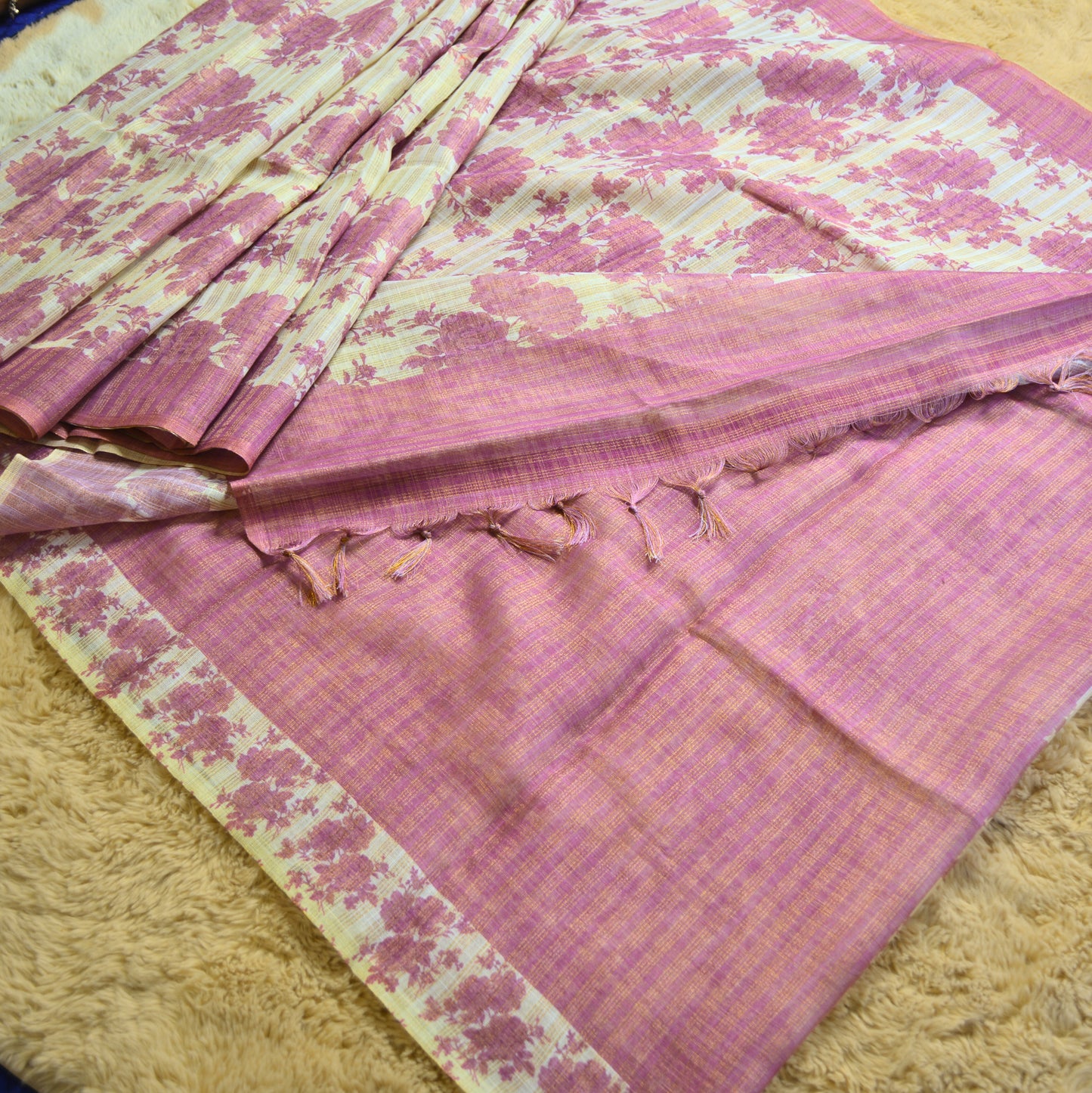Lavender khadi tissue cotton floral print saree