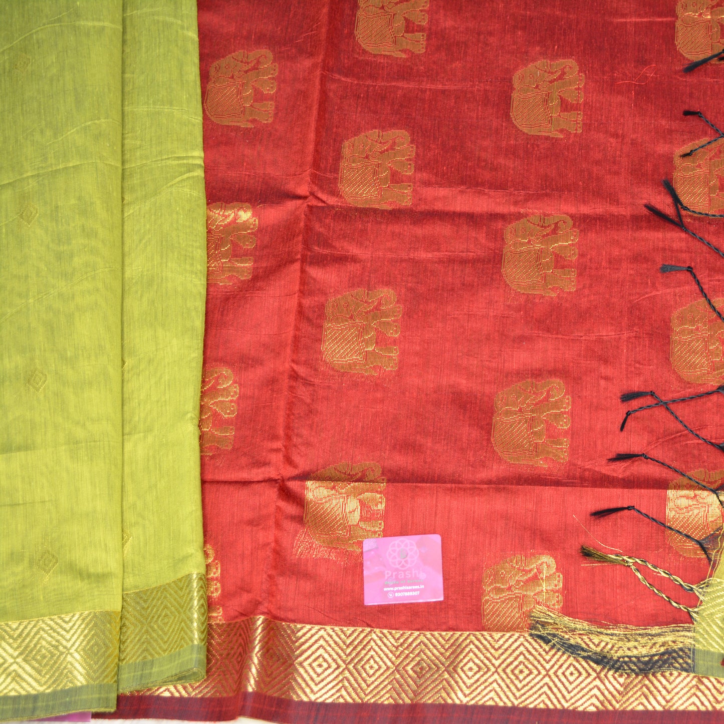 Parrot green maheshwari silk cotton saree