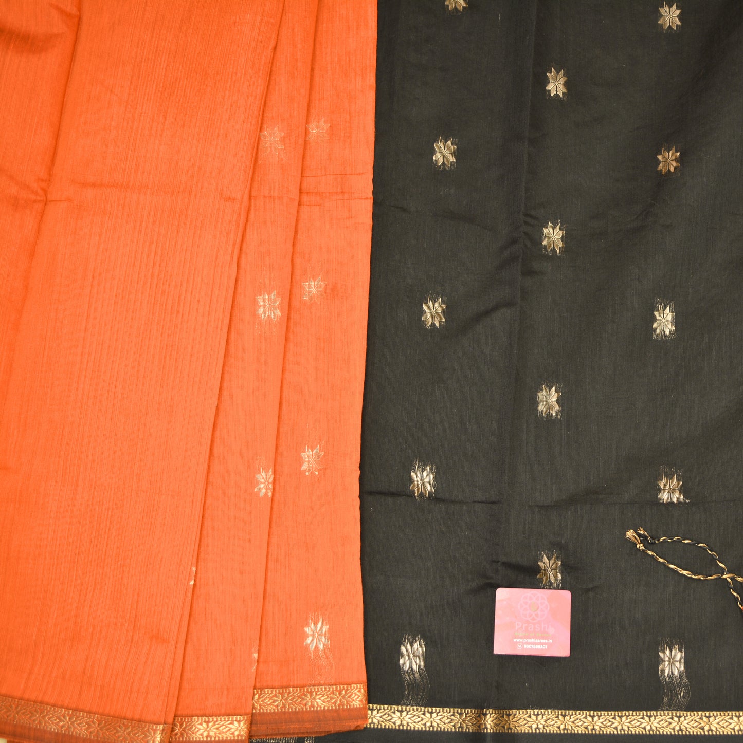 Orange maheshwari silk cotton saree