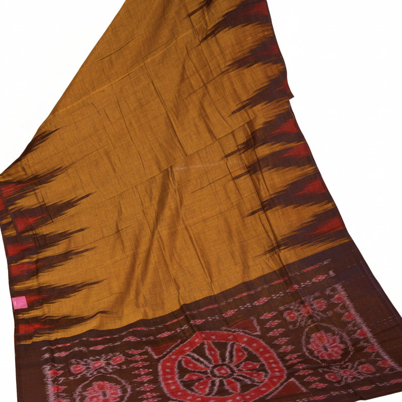 Mustard Handloom manibanbandha ikkat cotton saree