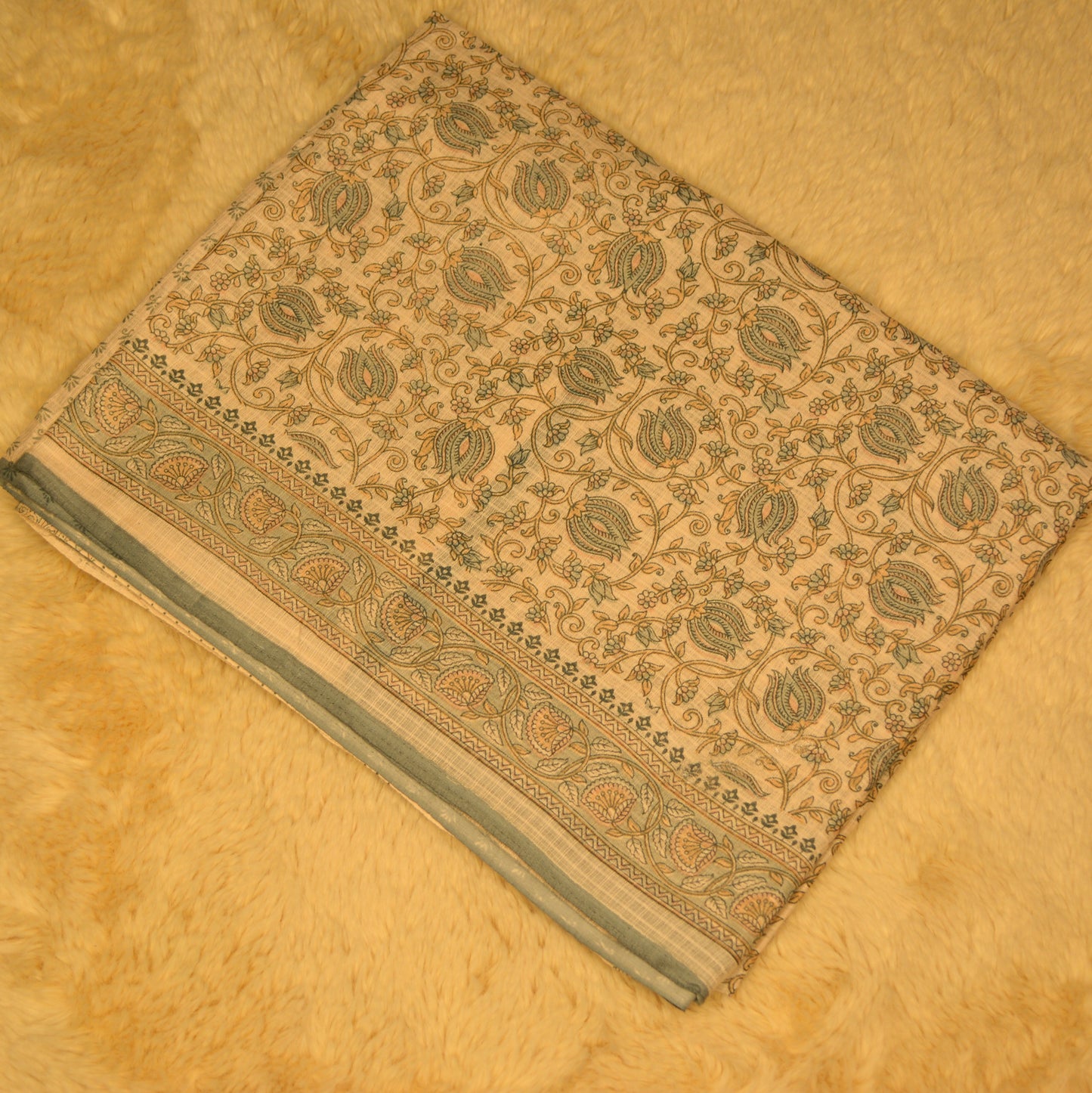 Grey handblack printed cotton saree