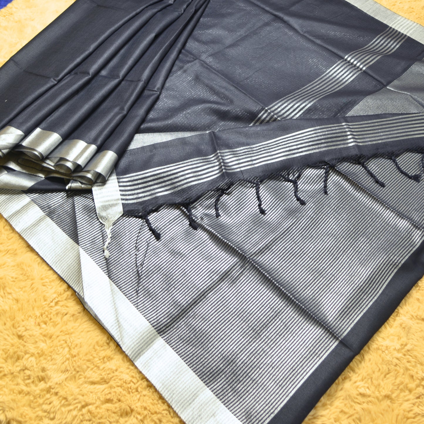 Black khadi cotton saree