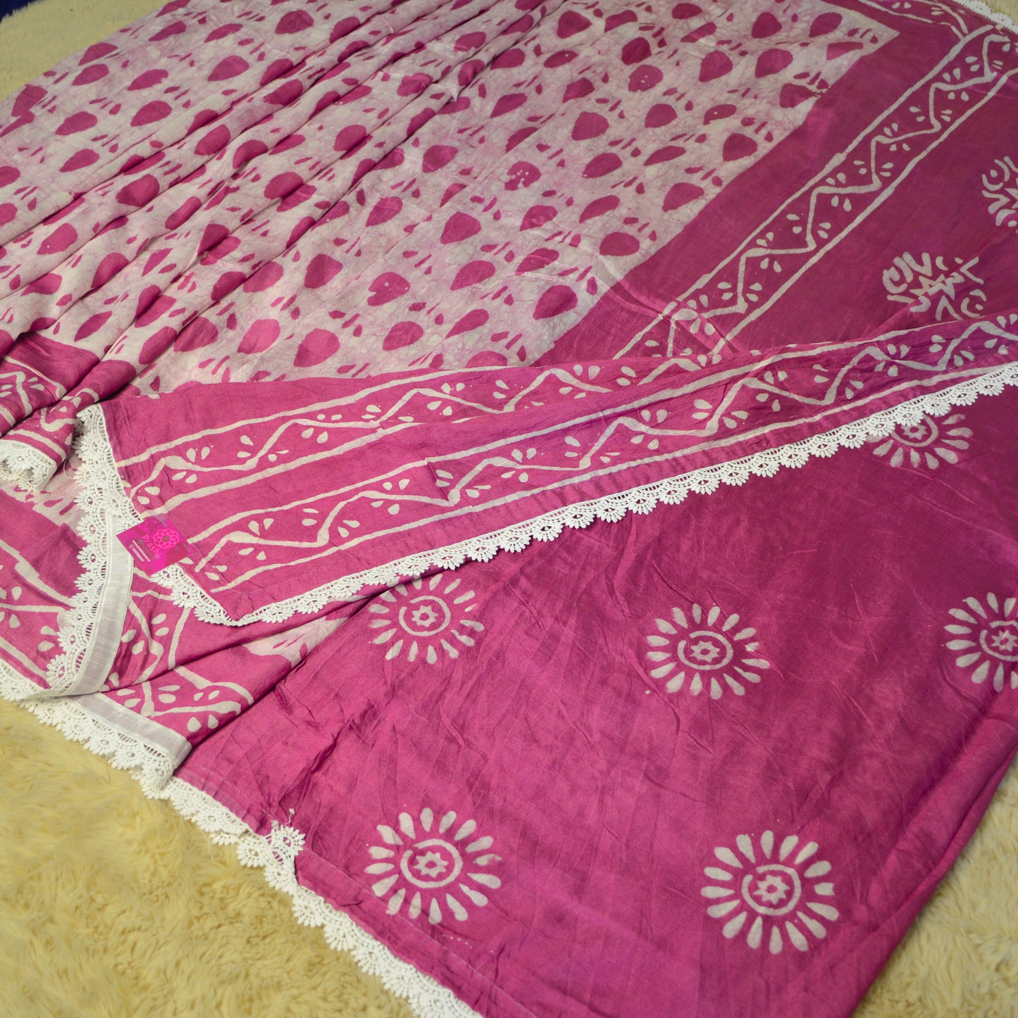 Pink maslin cotton saree