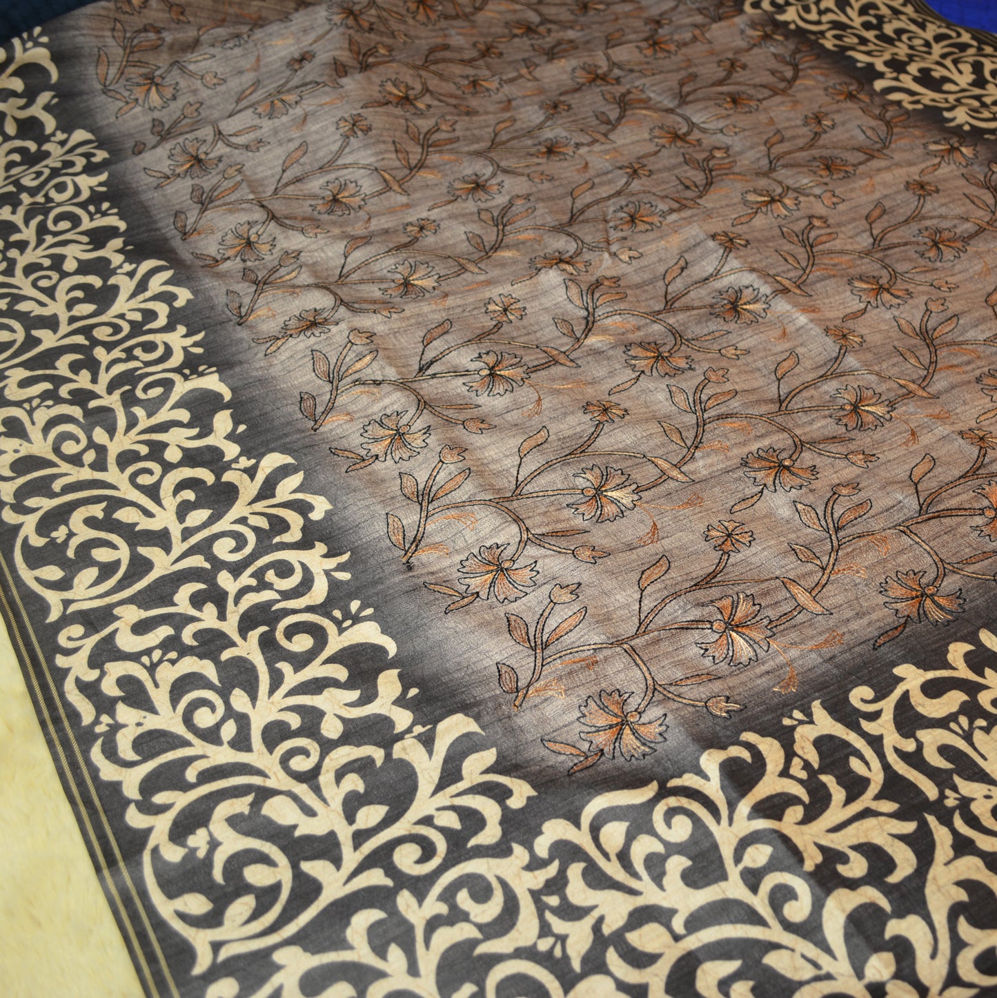 GREY soft tussar embroidery saree