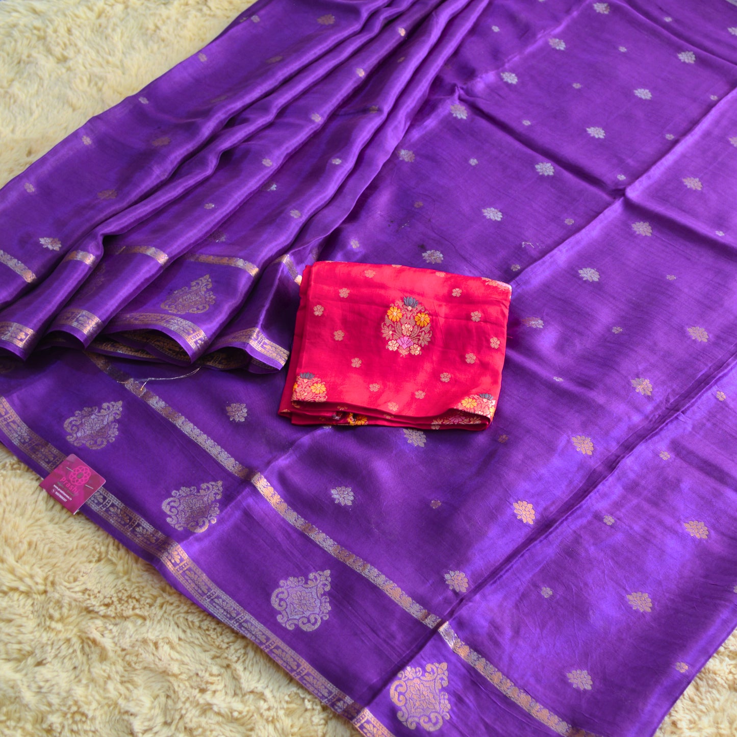 Purple Chinnon butta border saree