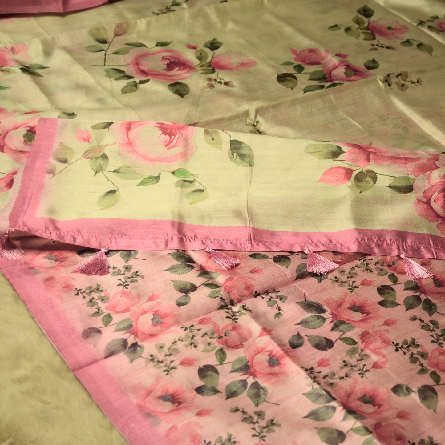 Half white with pink tussar silk saree
