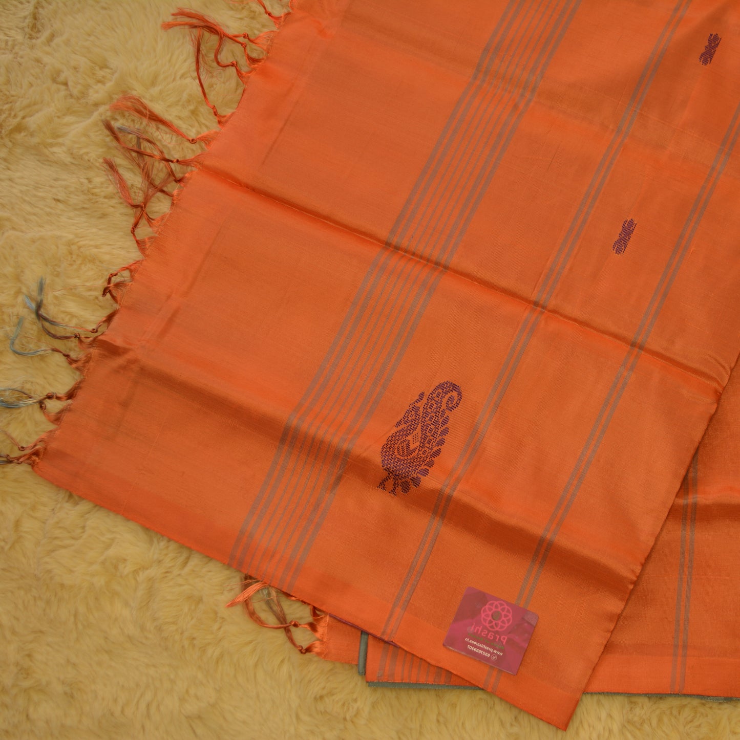 Grey with orange vegan silk saree
