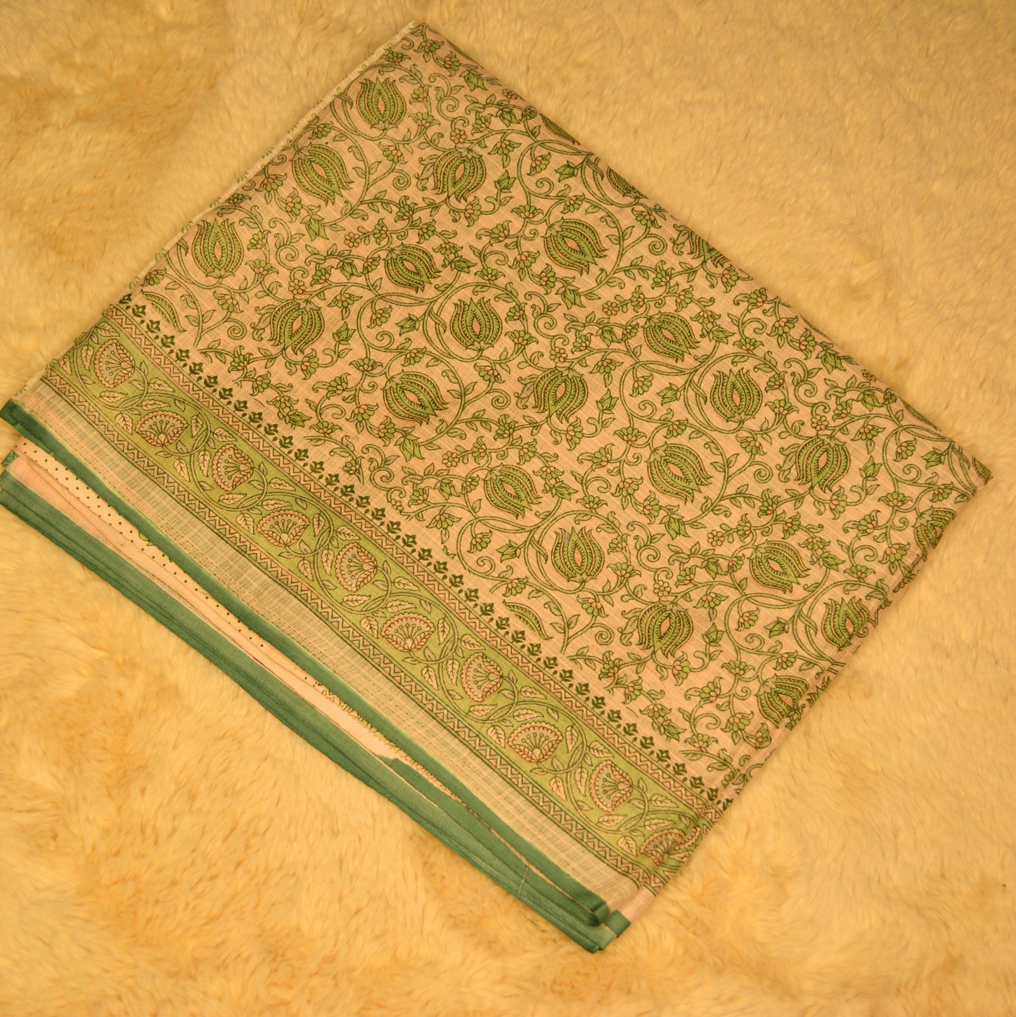 Green handblock printed cotton saree