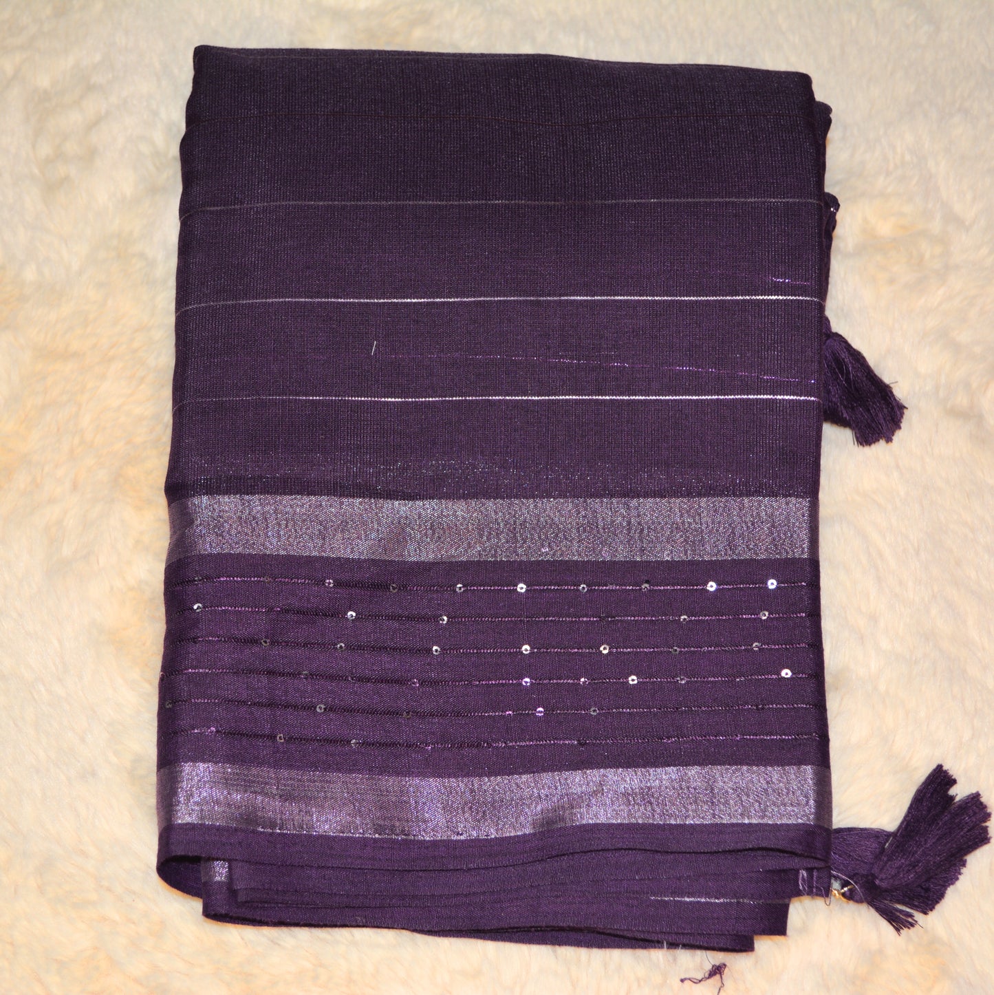 Purple linen sequin work saree