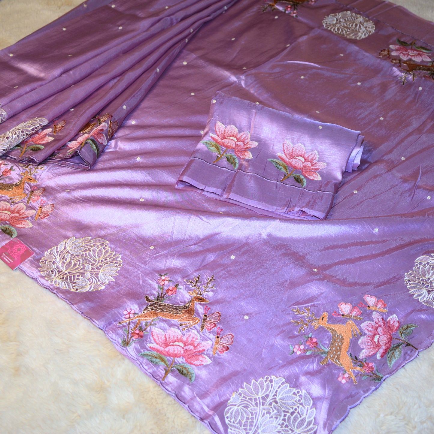 Lavender dol silk cutwork embroidery saree