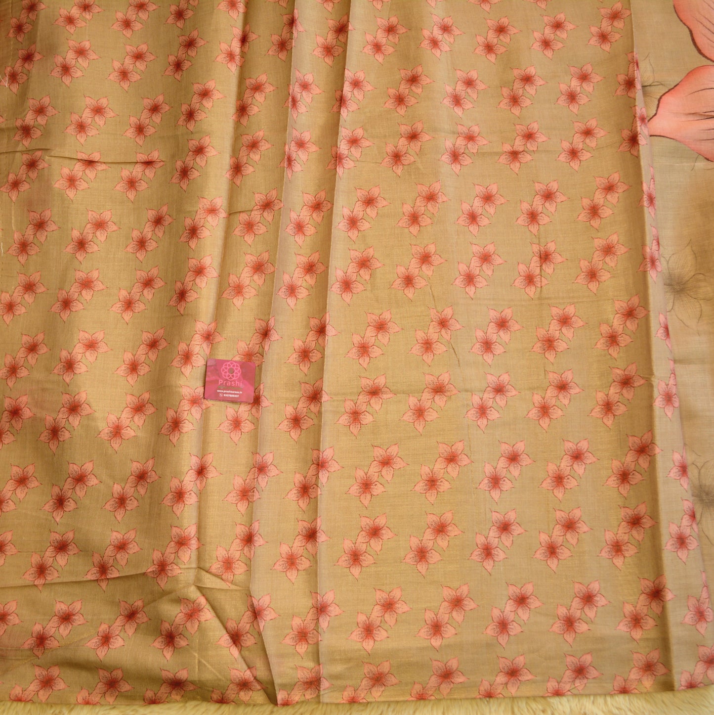 Beige colour soft tissue saree