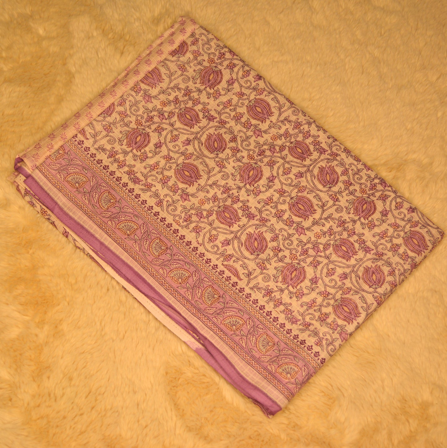 Lavender handblock printed cotton saree