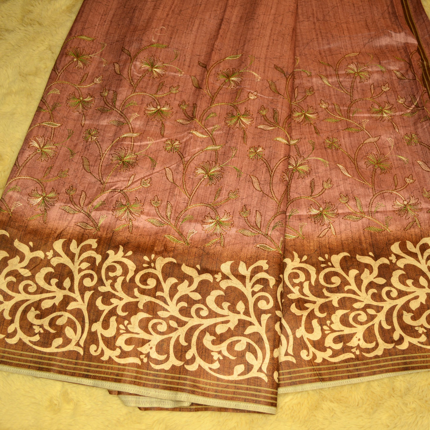 Pastel lavender soft tussar embroidery saree