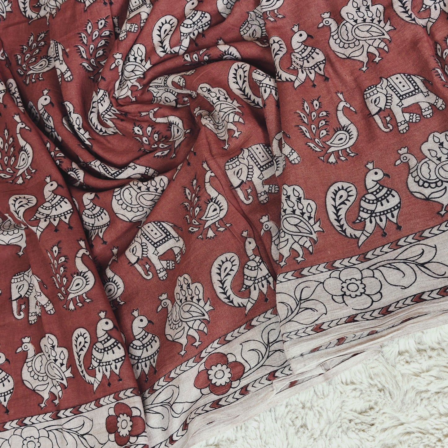 Maroon kalamkari mul cotton saree