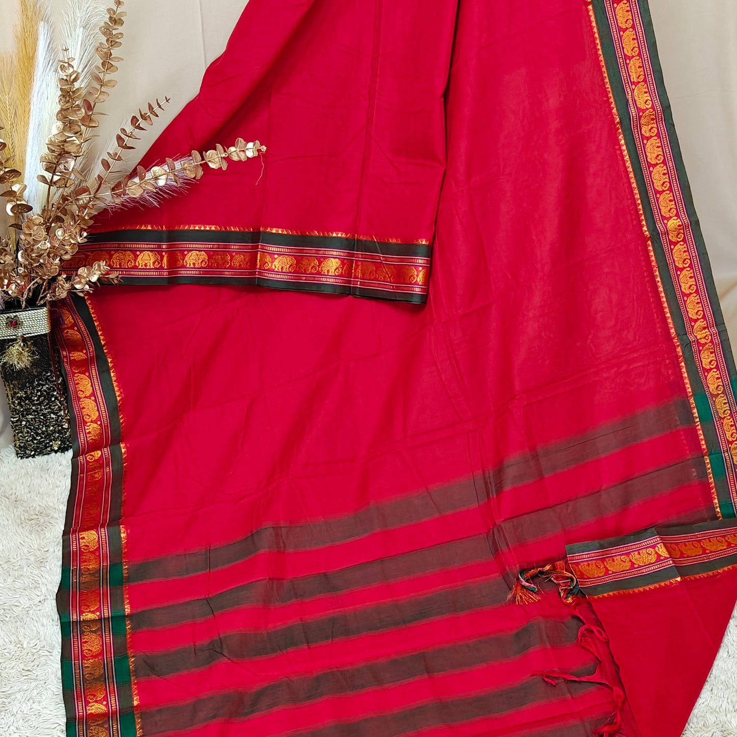 Red pure narayanpet cotton saree