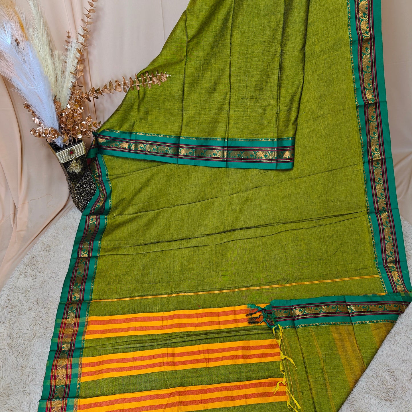 Mante green pure narayanpet cotton saree