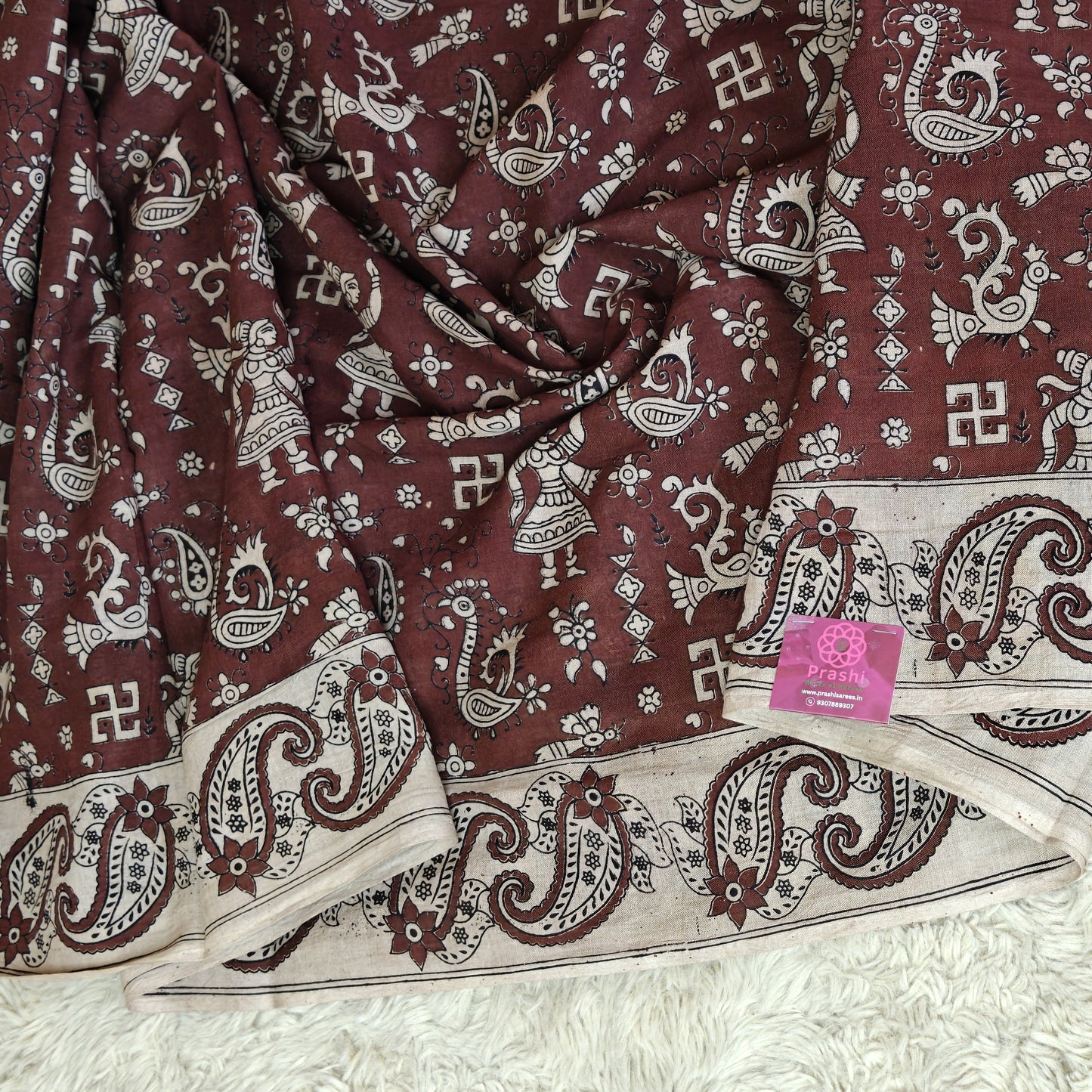 brown kalamkari mul cotton saree