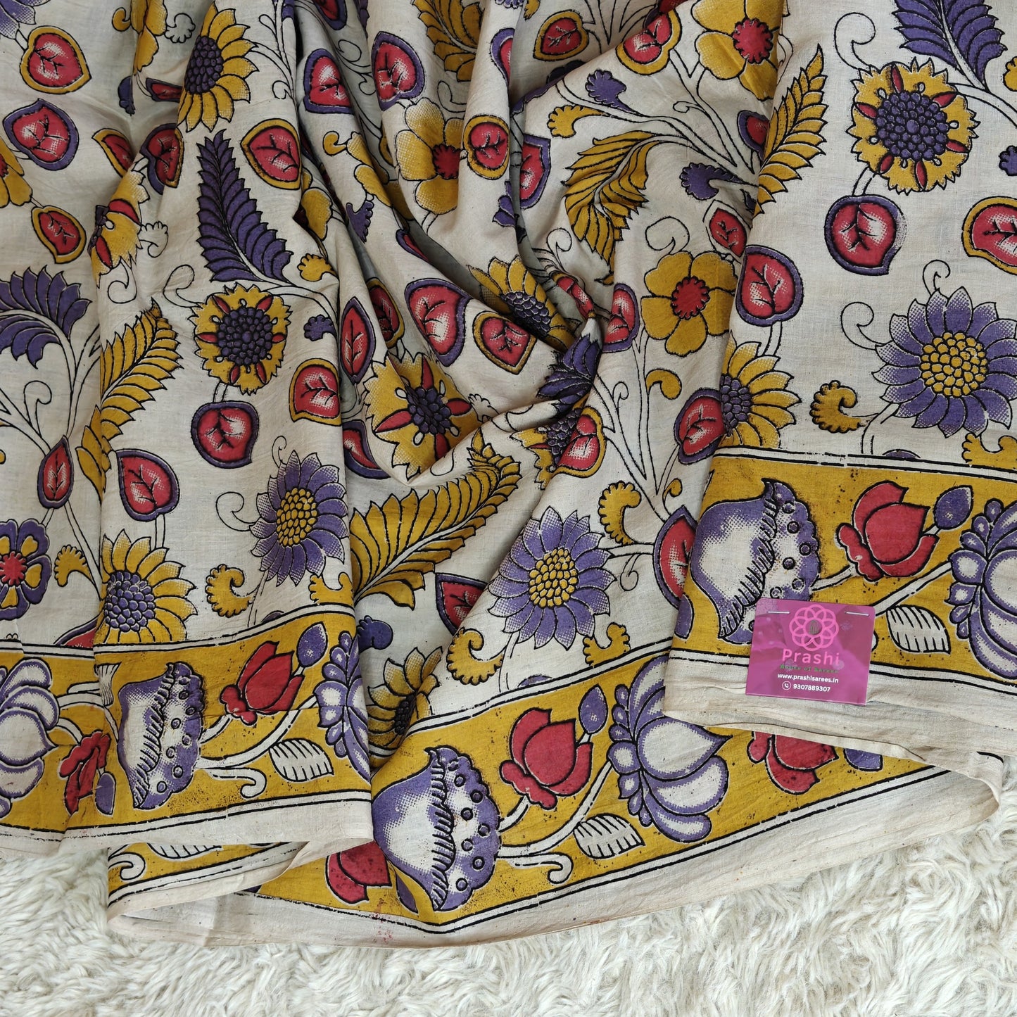 half white kalamkari mul cotton saree
