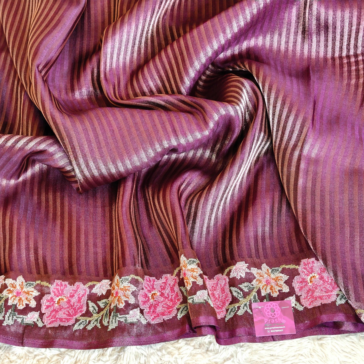 Purple viscose tissue embroidery saree