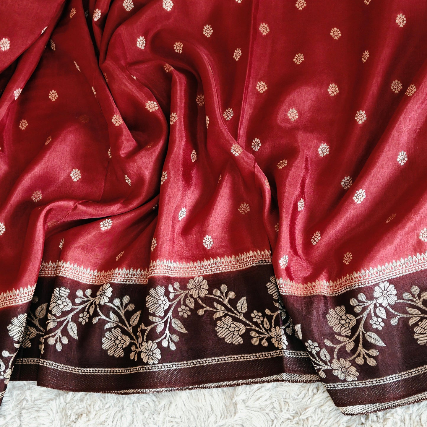 Maroon pure viscose border sarees with buttas