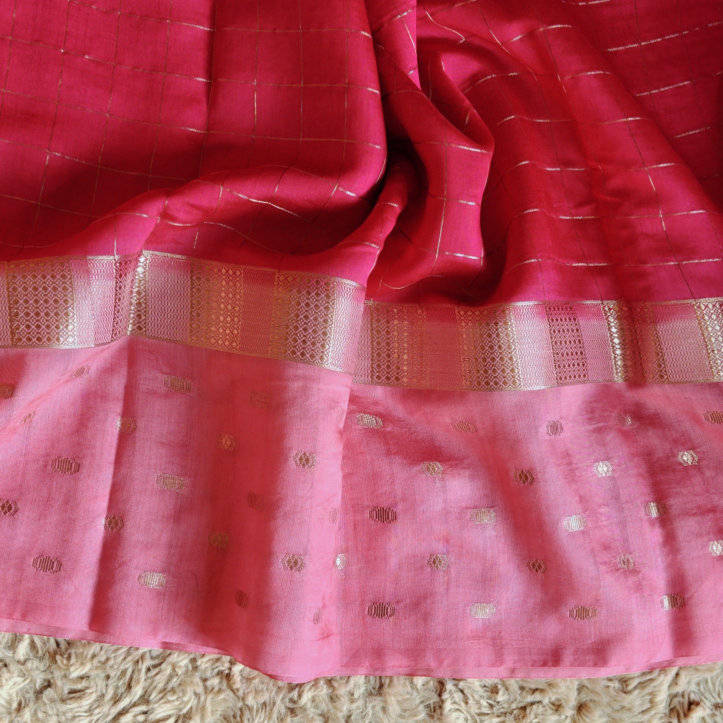 PINK muslin saree with checks