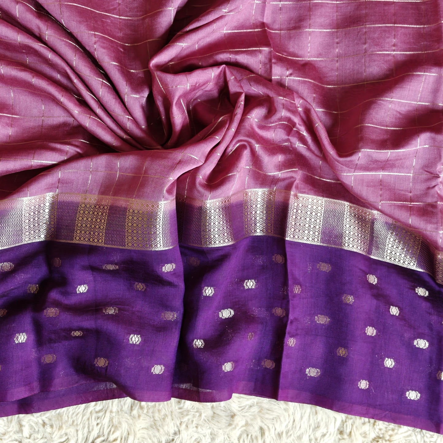 Baby pink muslin saree with checks