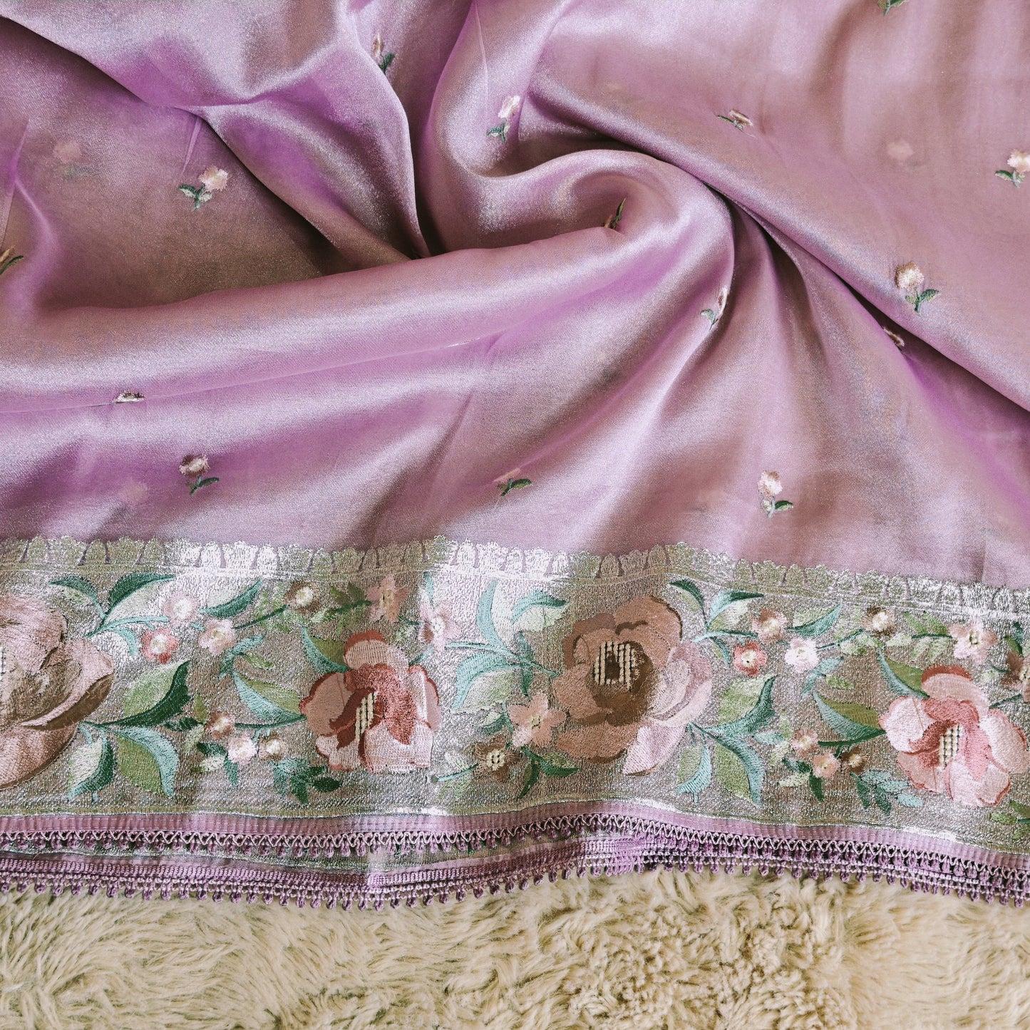 Lavender tissue silver embroidery saree