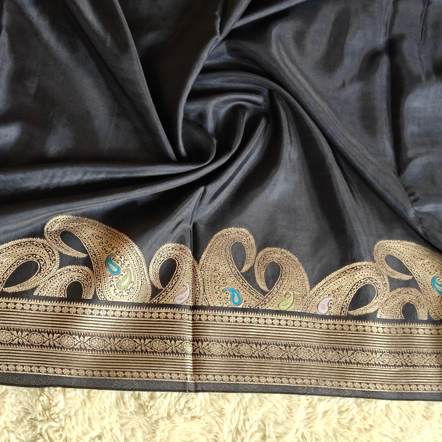 Black pure viscose weaving border saree